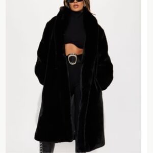 Elegant Black Faux Fur Coat